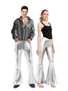 ADULT UNISEX METALLIC DISCO FLARE PANTS (SILVER)